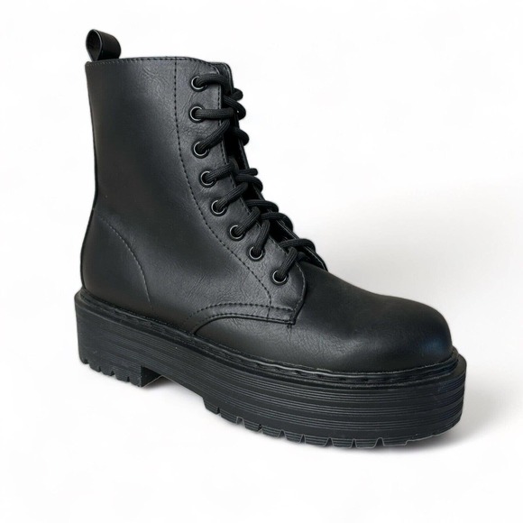 MIA Shoes - Mia Cortez Black Combat Boots Womens 6.5 Lace-Up Zip Chunky Lug Platform NEW